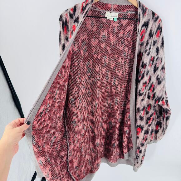 ANTHROPOLOGIE Zoey Leopard Print Cardigan Taupe/Red/Black Open Front Size 2X - Picture 8 of 9